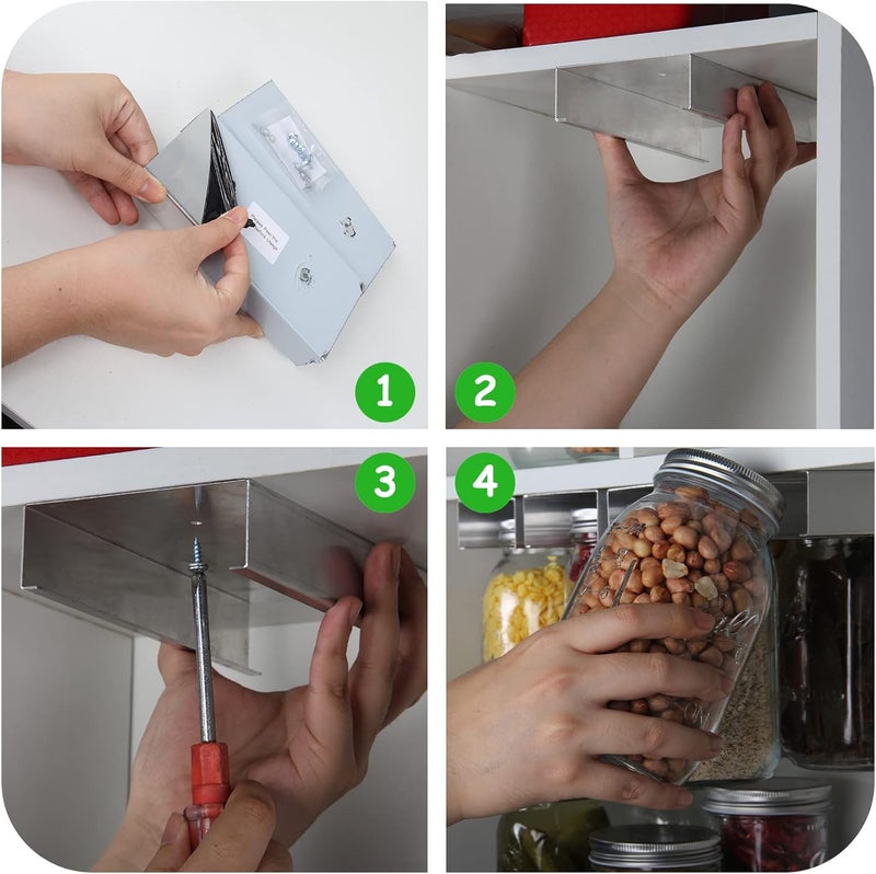 lopeztek Mason Jars Organizer Rack, Canning Storage Under Pantry Hanger for All Oz, Mason Jar Storage Hanging Holder and Organization, Kitchen Cabinet Shelf Mount Accessories(2 Pcs-Regular) - Image 5